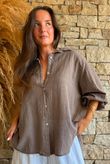 Sundaze Cheesecloth Chalk Stripe Boyfriend Shirt Mocha & Earth
